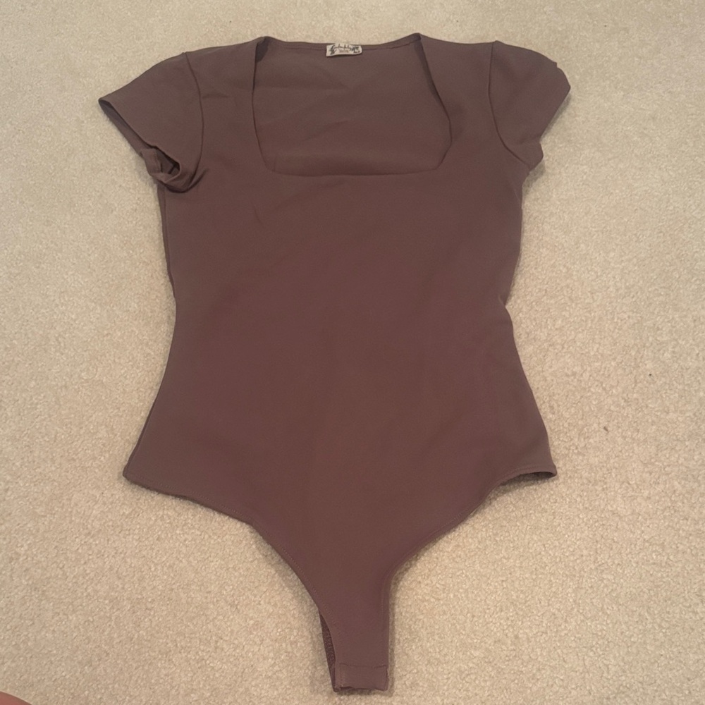 Free People Short Sleeve Square Neck Bodysuit - Brown